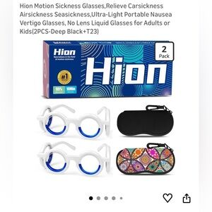 Hion Motion Sickness Glasses - White Frames with Blue Lenses (2 Pack)